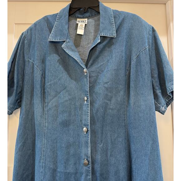 Koret City Blues Button Up Silver Embossed Button Tie Back Long Denim Dress 20W - Picture 5 of 13